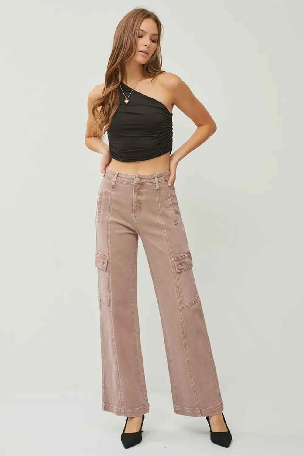 RISEN High Rise Wide Leg Cargo Jeans - Full Size for Ultimate Comfort