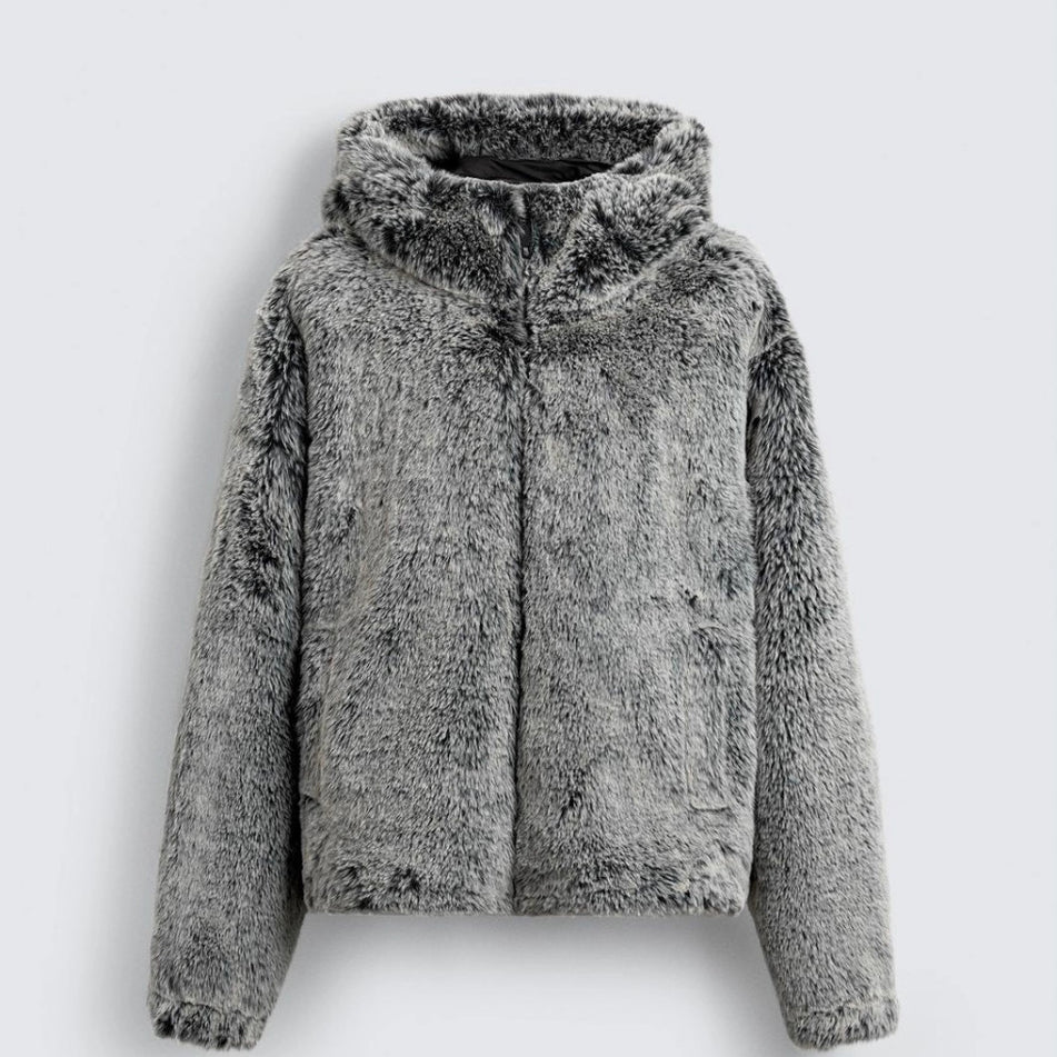 Chaqueta Abrigo con Capucha de Piel Sintética
