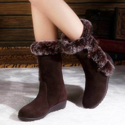 Botas de Nieve a Media Pantorrilla de Piel Sintética Felpa para Mujer