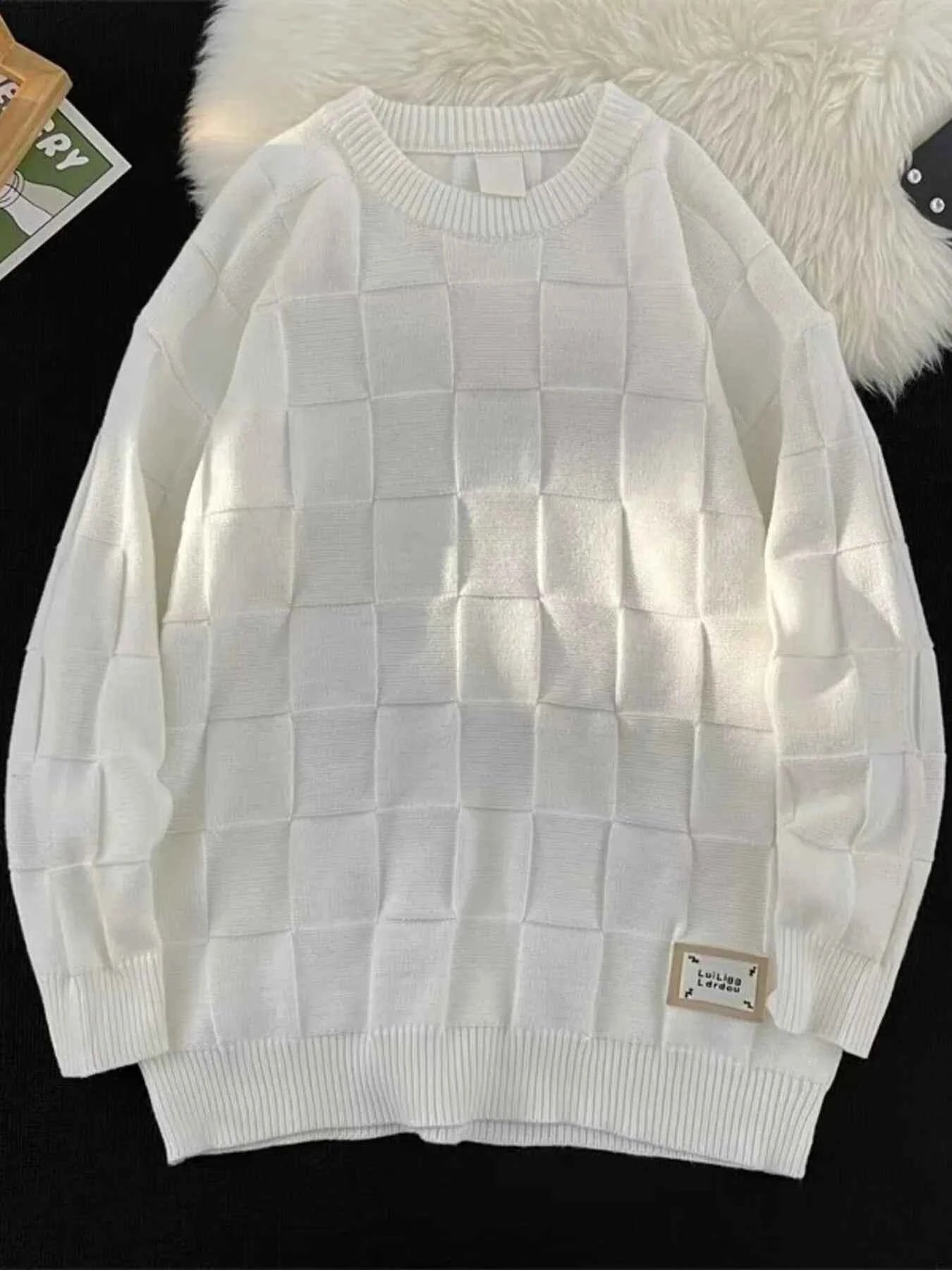 Textured Grid Pattern L;ong Sleeve Sweater