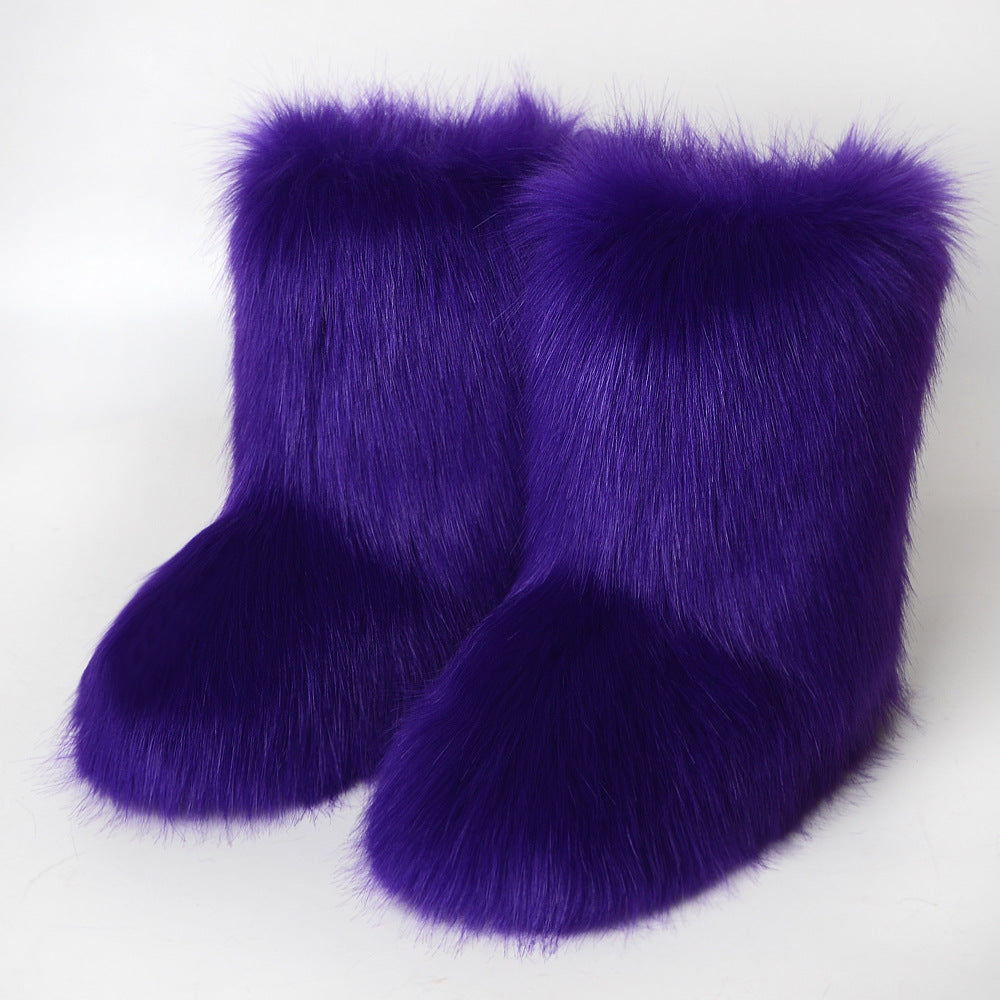 Zapatos de mujer Botas de piel de zorro Botas de nieve de forro polar sintético