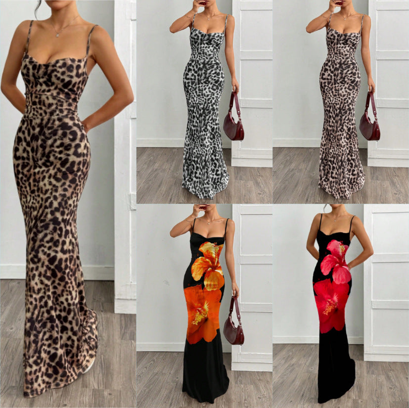 Vestido Maxi Ajustado con Estampado de Leopardo (Vestido Elegante sin Mangas Estilo Lápiz para Mujer)
