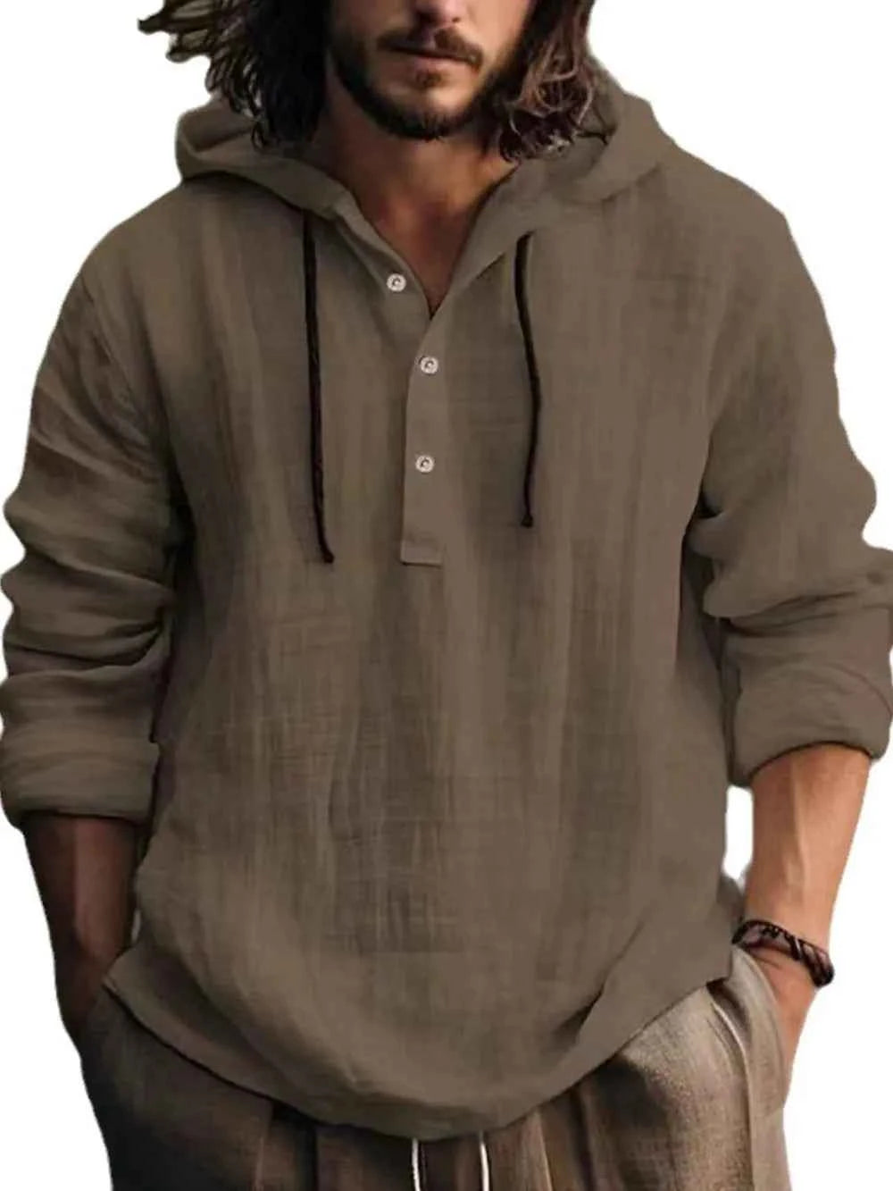 Men's Half Button Hoodie - Full Size Long Sleeve for Comfort and Style
