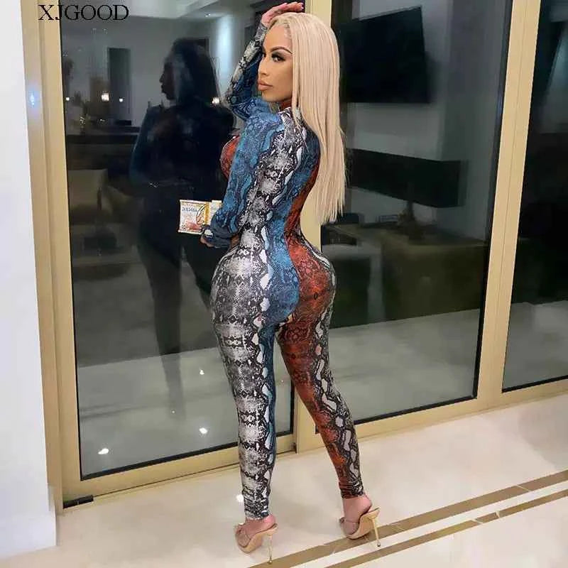 Serpentine Hollowed out Lace-up Jumpsuit Snake Print Hollow out Strap Jumpsuit for Women