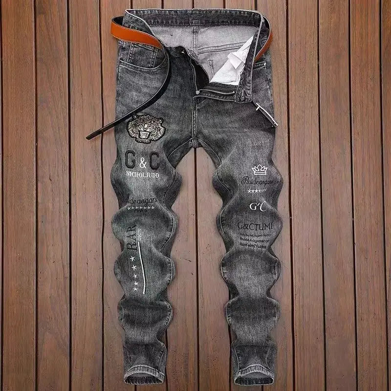 High-End Men’s Embroidered Skinny Jeans