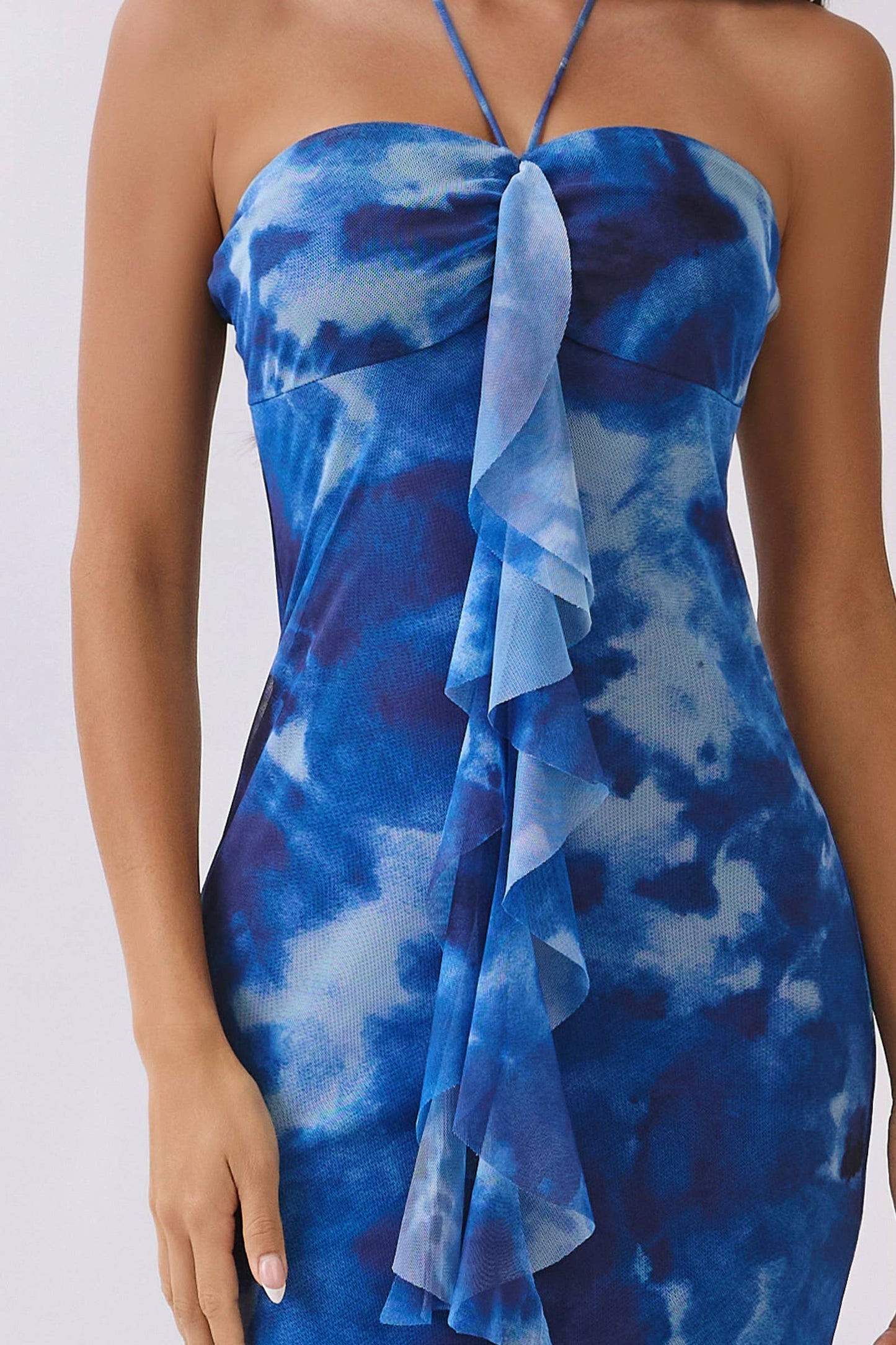 Heart & Hips 💙 Navy Watercolor Halter Tie Mermaid Maxi Dress