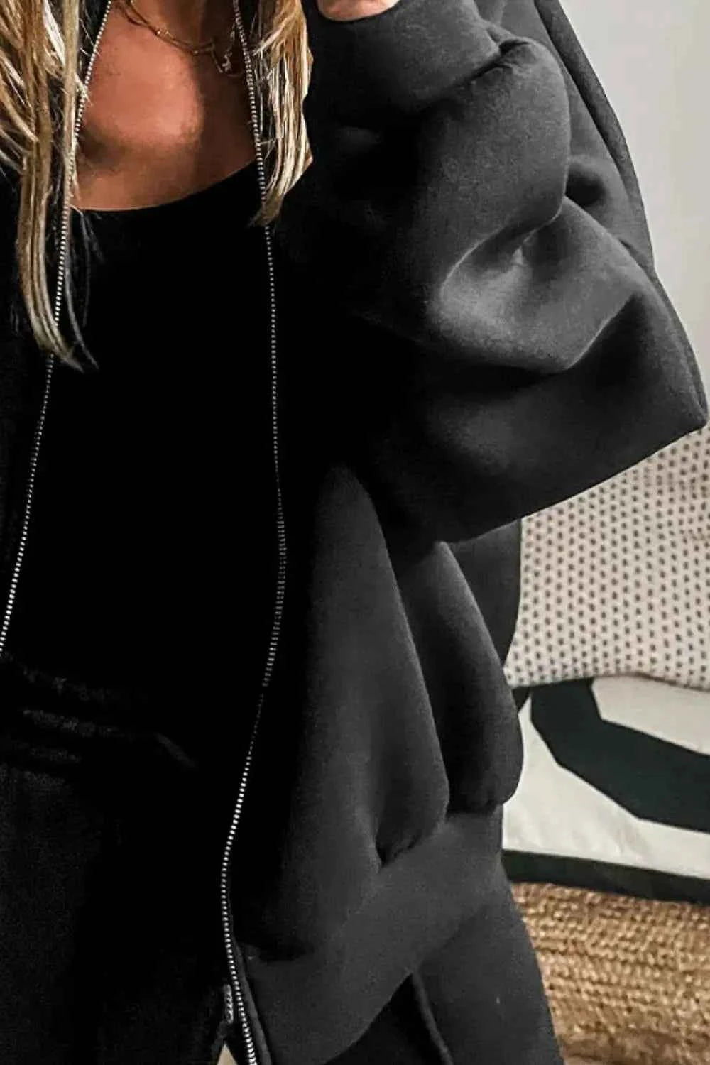 Zip Up Loungewear Set: Long Sleeve Top and Pants Combo