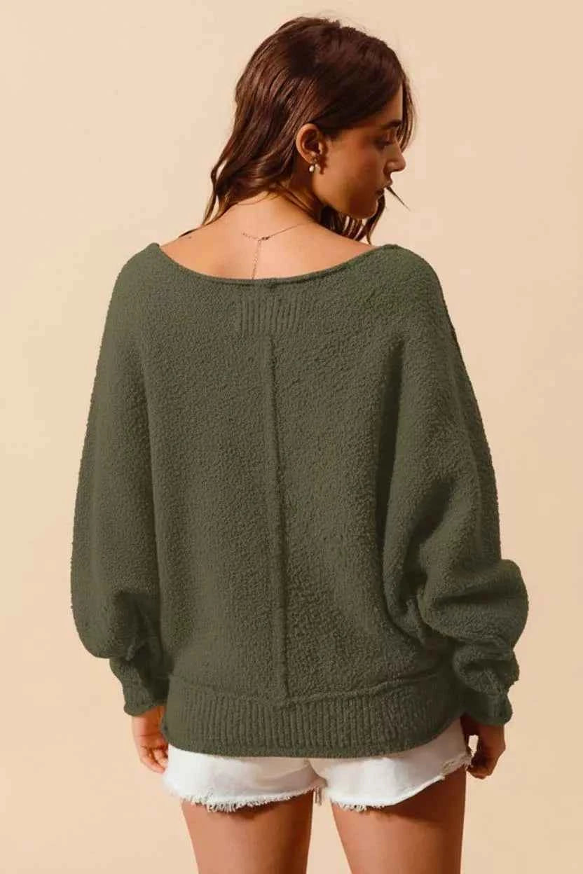 SO ME Loose Fit Boucle Sweater with Exposed Seams - Slouchy Style
