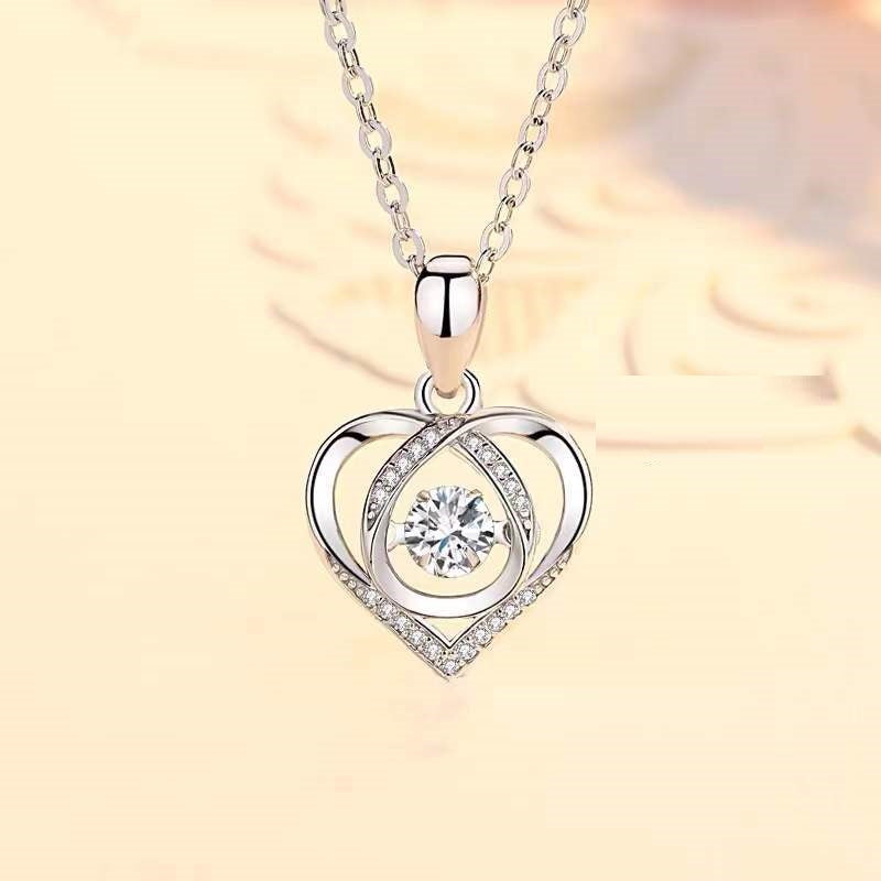 S925 Beating Heart-Shaped Necklace – Luxury Love Rhinestones