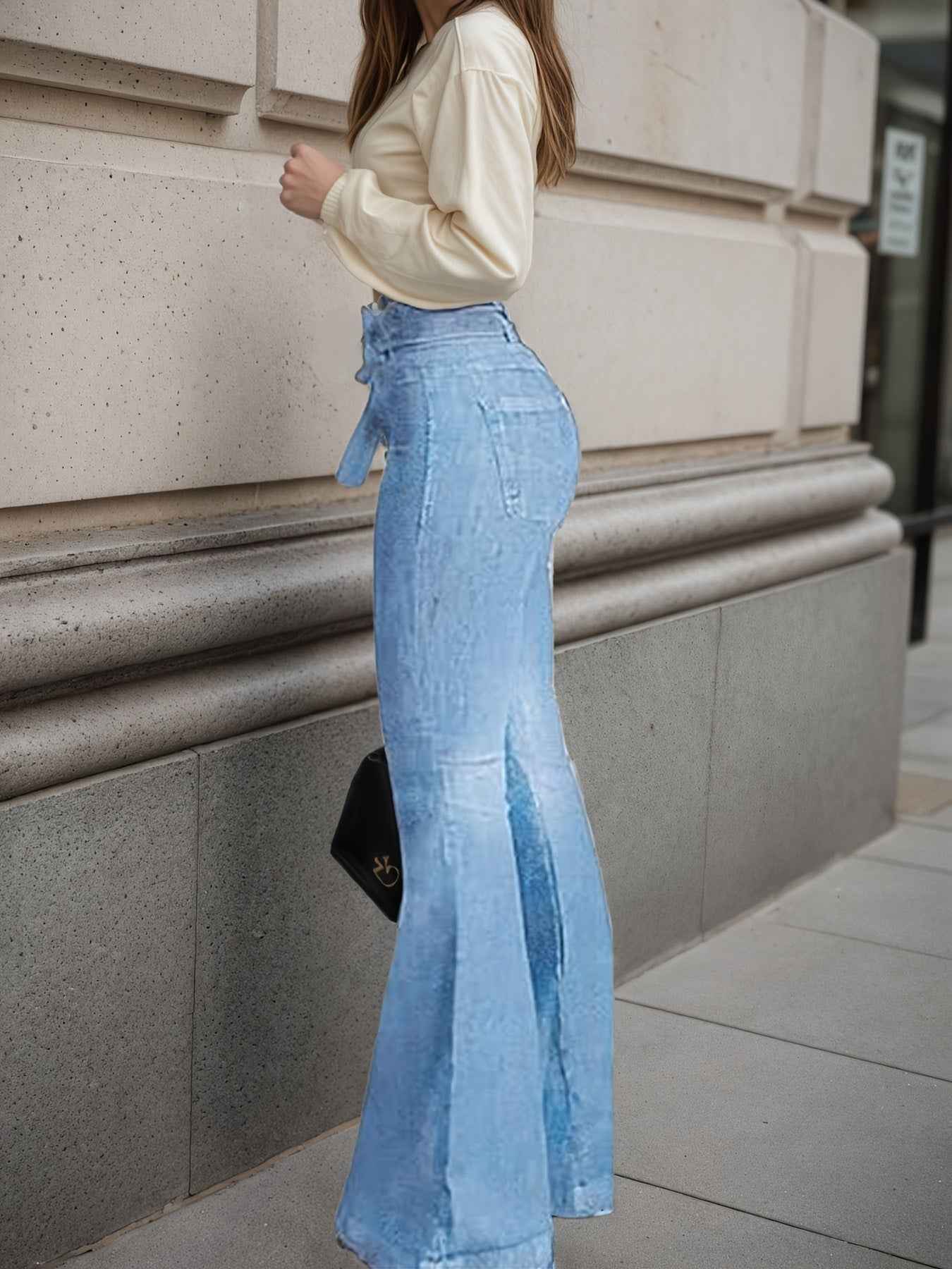 High Waisted Flared Jeans Women's Flared Jeans Elastic Wide Leg Jeans, High Waisted Design, Showcasing Perfect Curves. High Quality Fabrics Are Soft, Breathable, And Elastic, Making Them The Bes