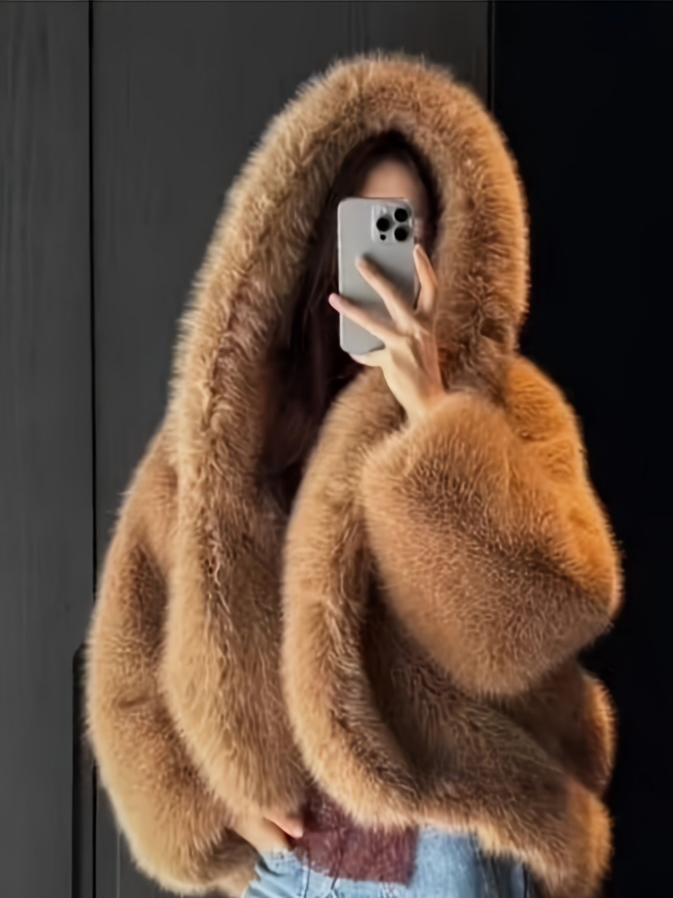 Women’s Luxe Faux Fox Fur Hooded Coat