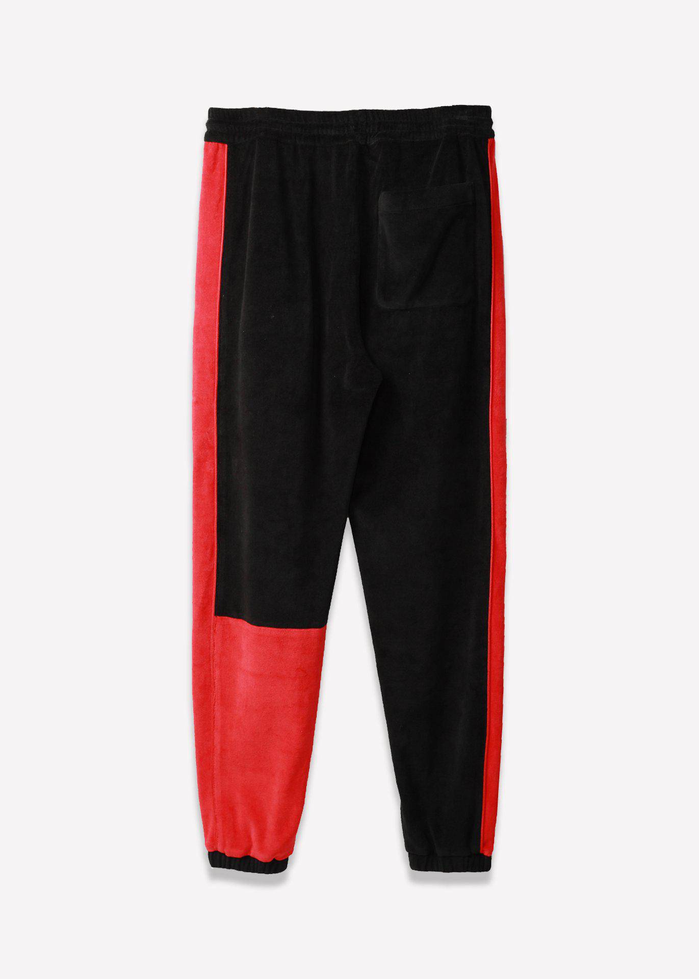 Robin K -Men’s Velour Team Pants – Black & Red
