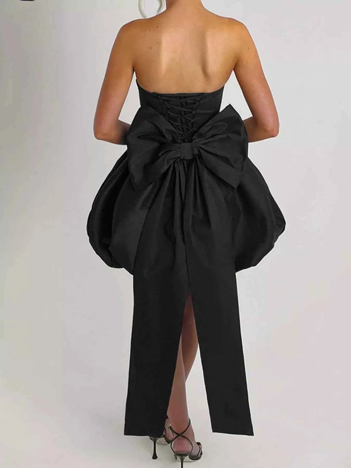Elegant Strapless Bowknot Bubble Hem Mini Dress