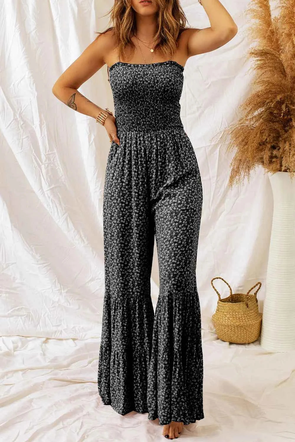 Floral Spaghetti Strap Jumpsuit with Wide Leg Design