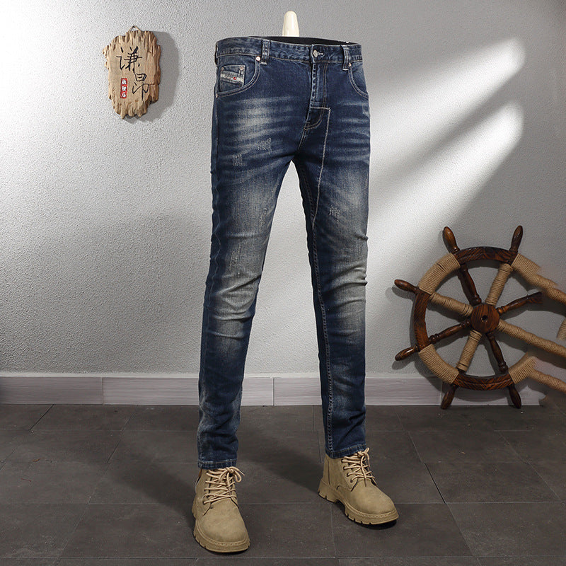 Vaqueros Rectos Pequeños Elásticos Retro Ajustados para Hombre