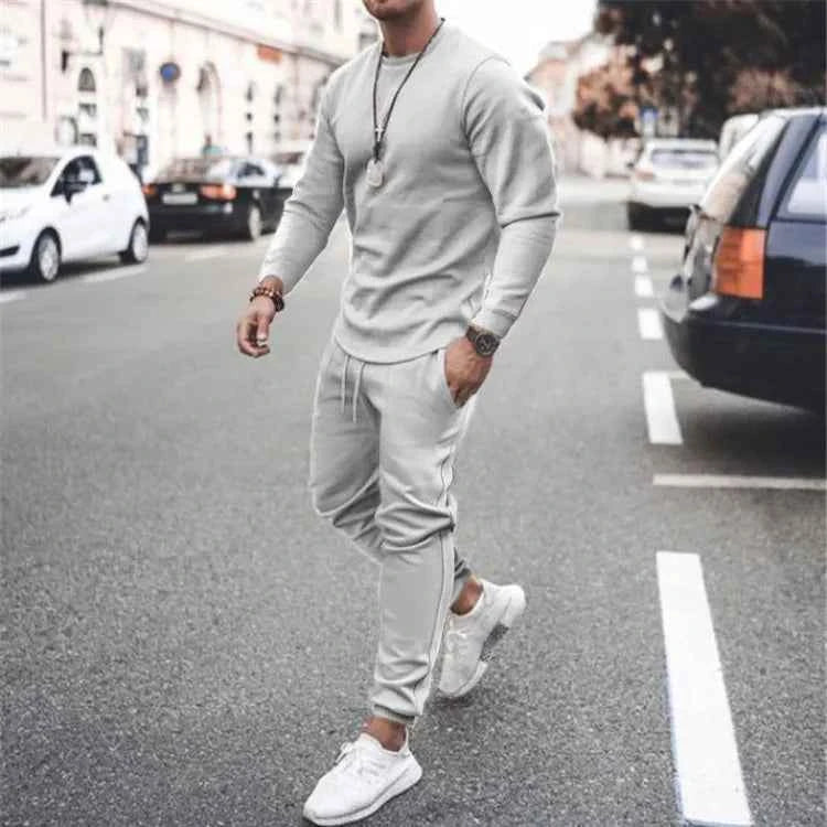 Men's Plus Size Loungewear Set - Full Size Round Neck Long Sleeve Top and Pants Set
