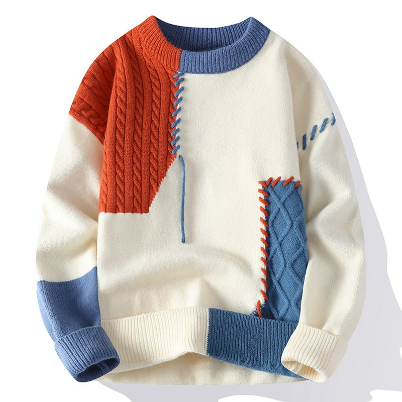 Suéter Ins Colorblock sin Cierre, Moda de Invierno, Jersey de Manga Larga para Hombre