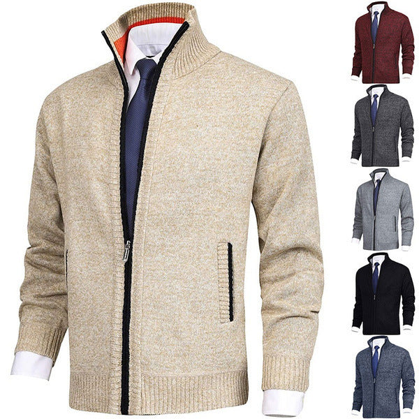 Suéter tipo cárdigan de cuello alto de color liso para hombre