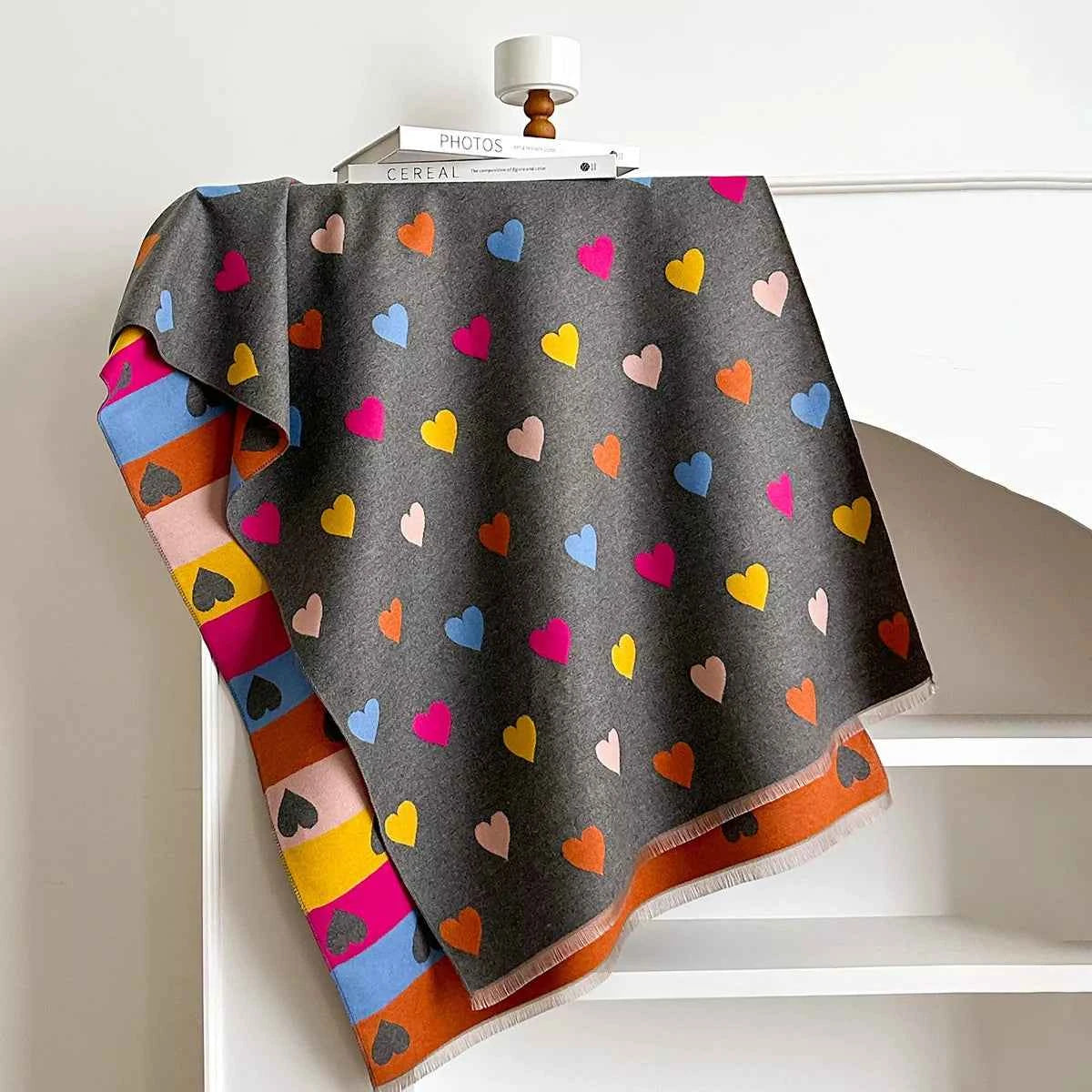 Heart Pattern Fringe Winter Scarf