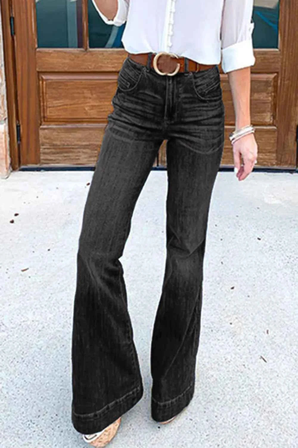 Full Size Flare Jeans with Pockets Plus Size