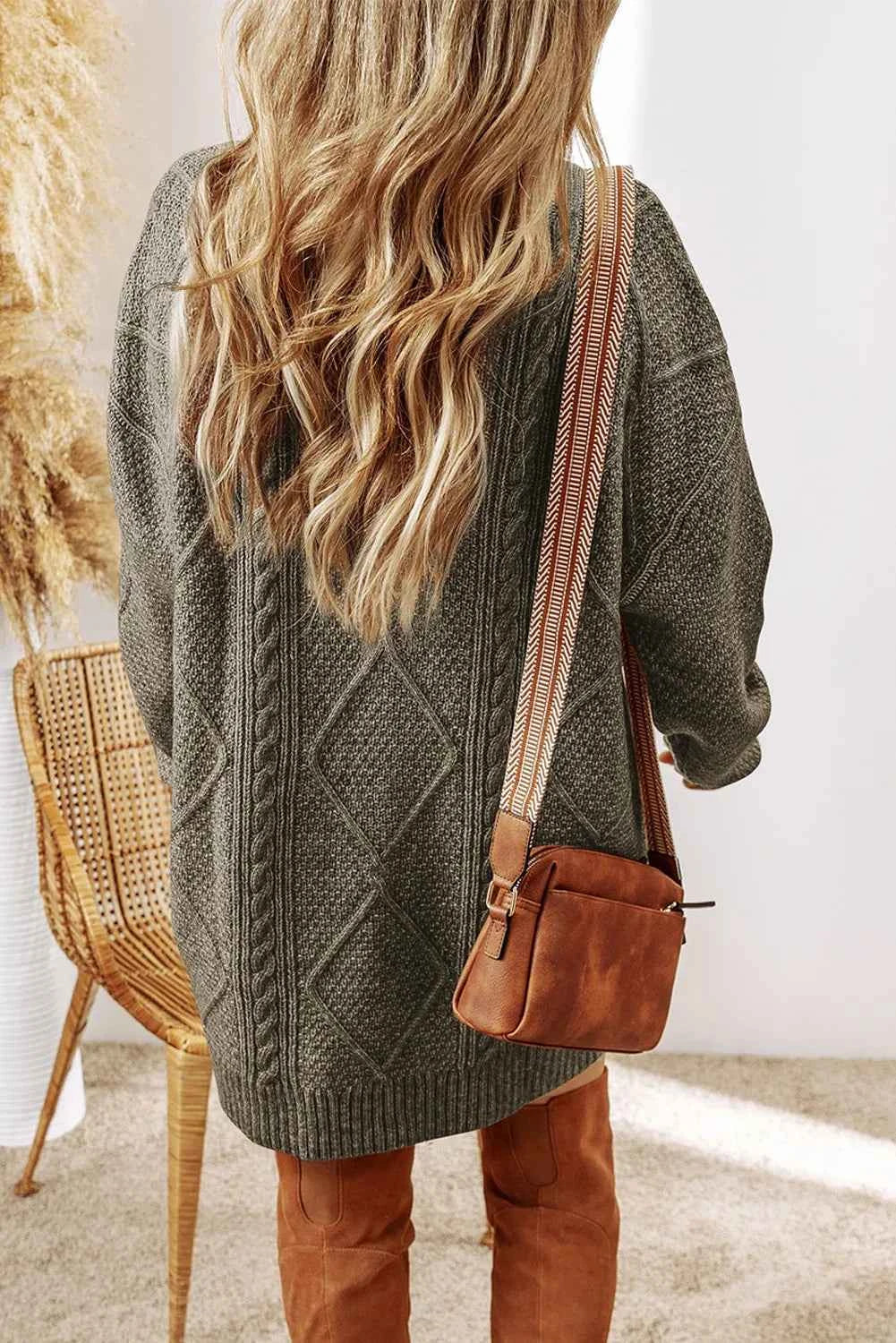 Cable-Knit Sweater Dress with Round Neck