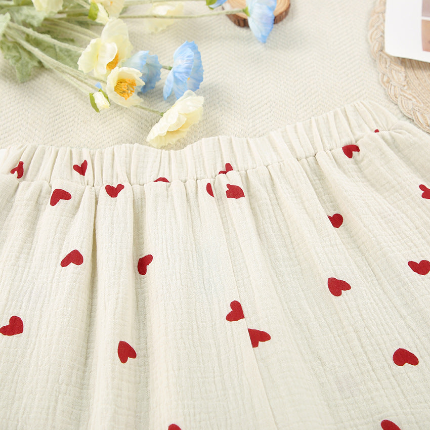 Pijama de dos piezas con estampado de corazones para mujer