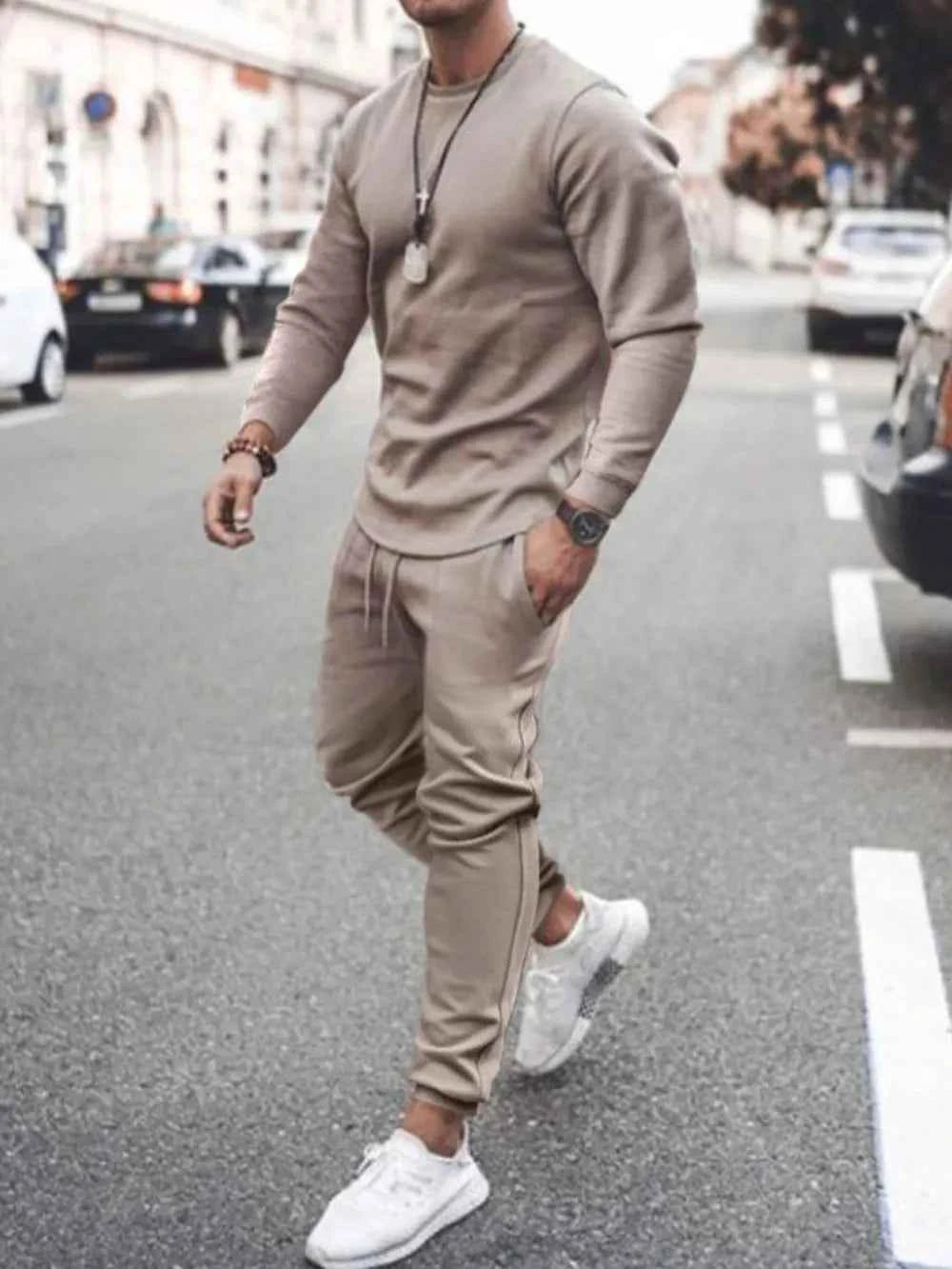 Men's Plus Size Loungewear Set - Full Size Round Neck Long Sleeve Top and Pants Set