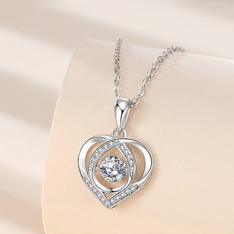 S925 Beating Heart-Shaped Necklace – Luxury Love Rhinestones