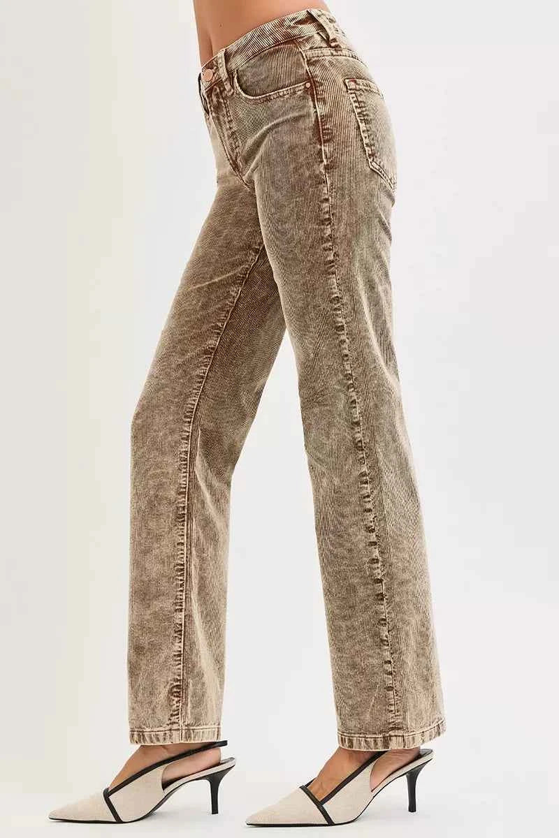 RISEN Tummy Control Mid Rise Straight Leg Corduroy Pants