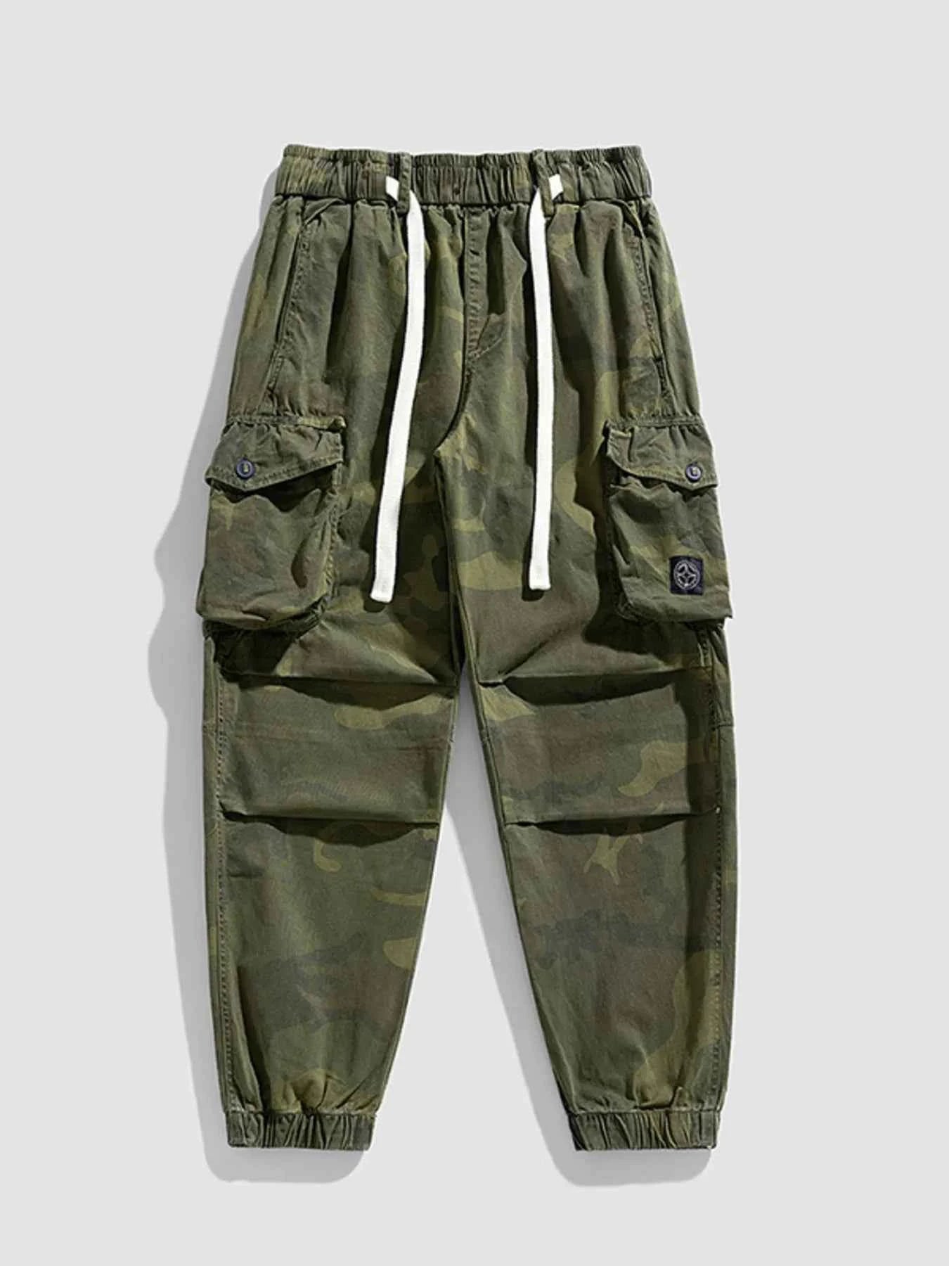 Men's Plus Size Camouflage Cargo Pants with Drawstring