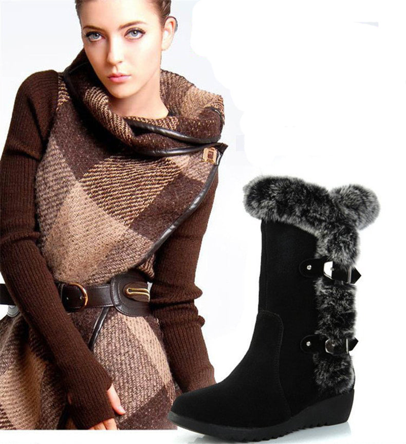 Botas de Nieve a Media Pantorrilla de Piel Sintética Felpa para Mujer