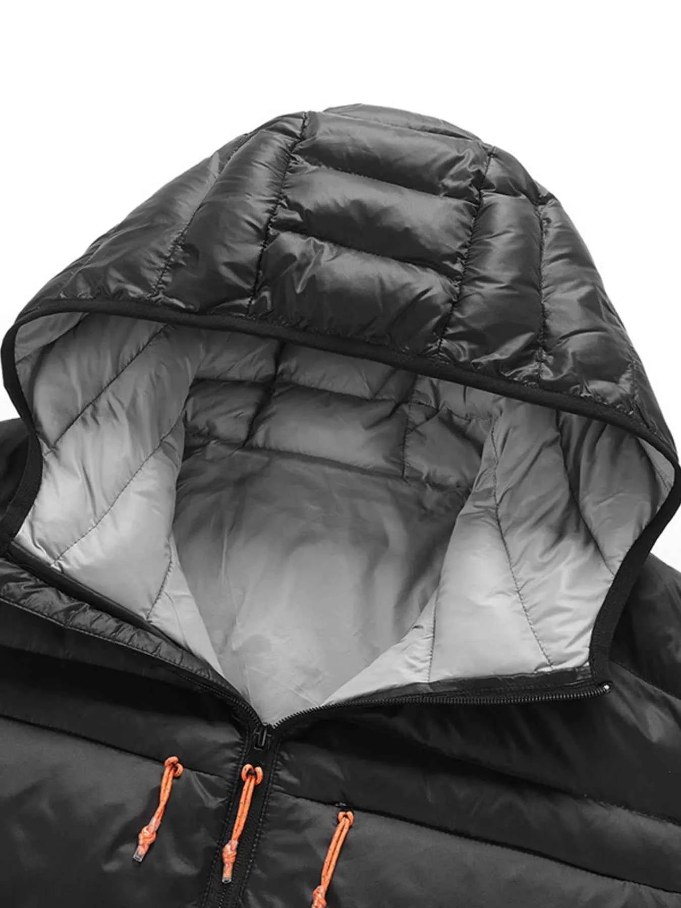 Men's Plus Size Zip Up Hooded Contrast Puffer Jacket