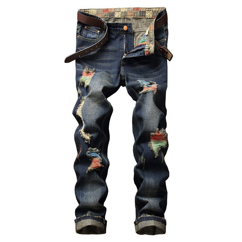 Vaqueros personalizados con efecto cepillado para hombre, estilo rasgado de pierna recta