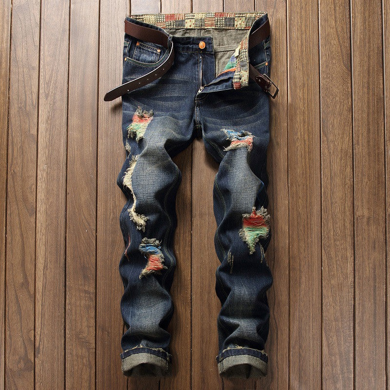 Vaqueros personalizados con efecto cepillado para hombre, estilo rasgado de pierna recta