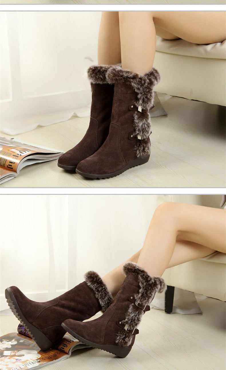 Botas de Nieve a Media Pantorrilla de Piel Sintética Felpa para Mujer