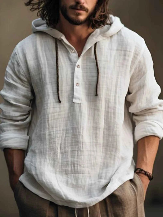 Men's Half Button Hoodie - Full Size Long Sleeve for Comfort and Style