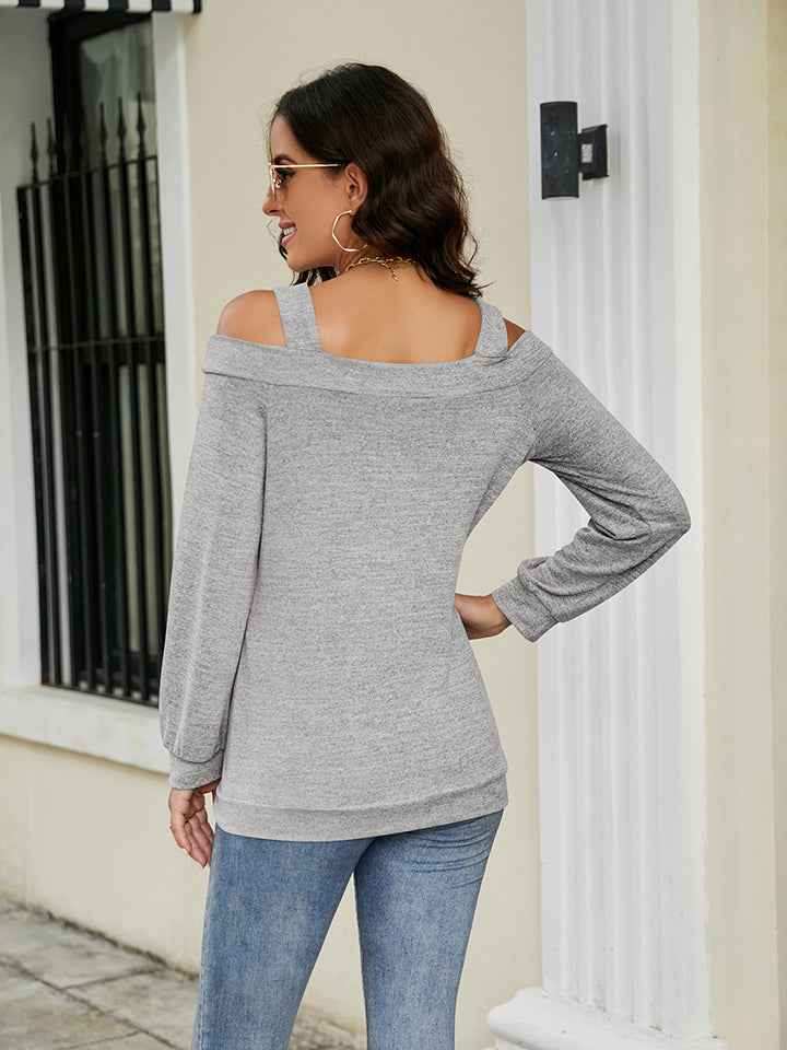 Cold Shoulder Blouse with Cutout Square Neck Design