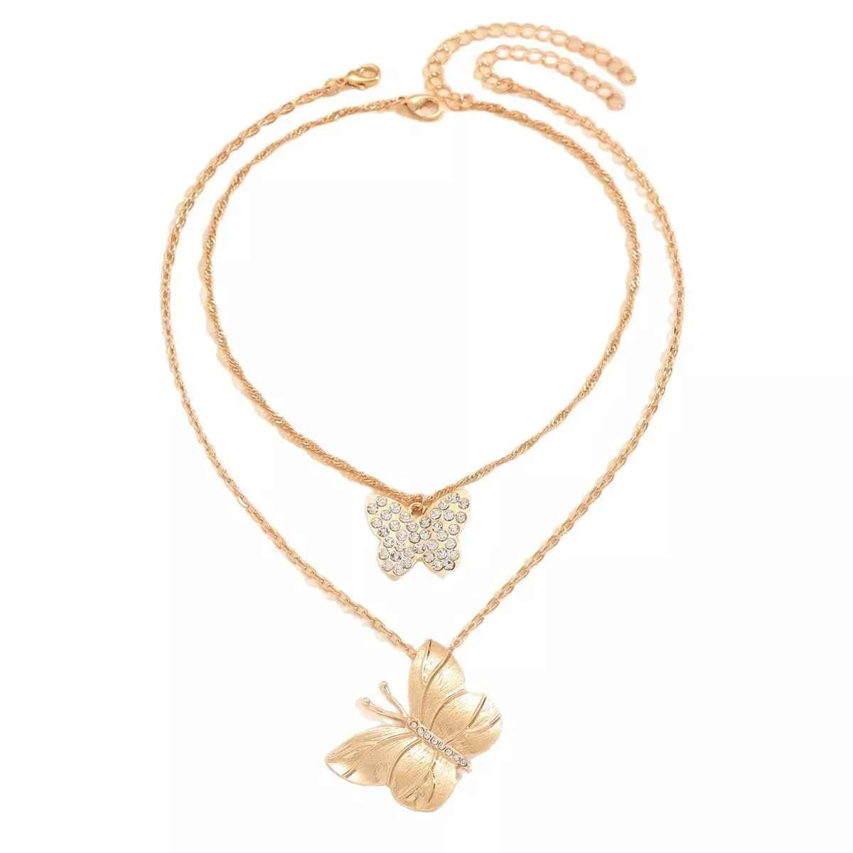 2 Piece 18K Gold-Plated Rhinestone Butterfly Necklace
