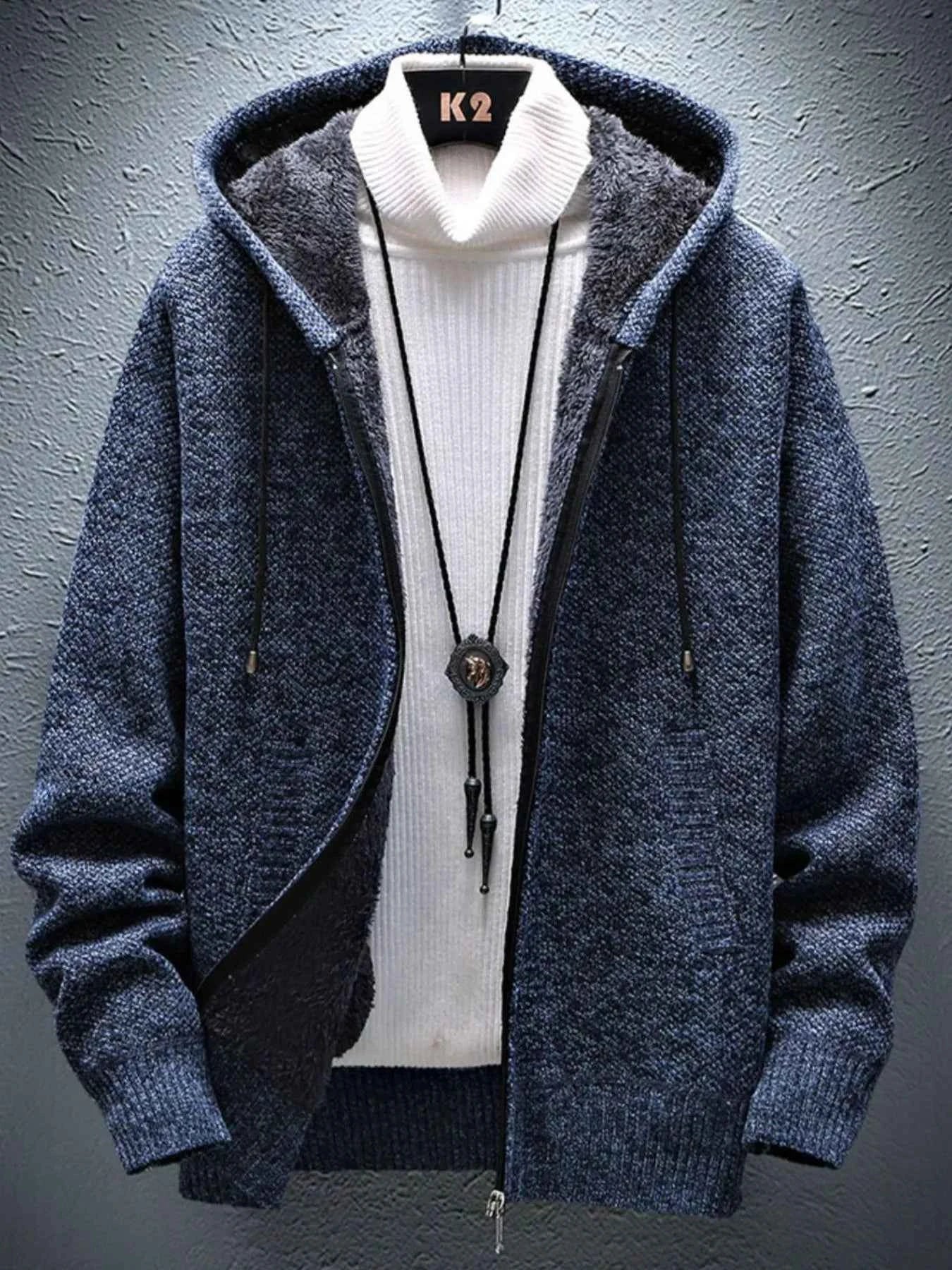 Men's Plus Size Hooded Zip-Up Cardigan