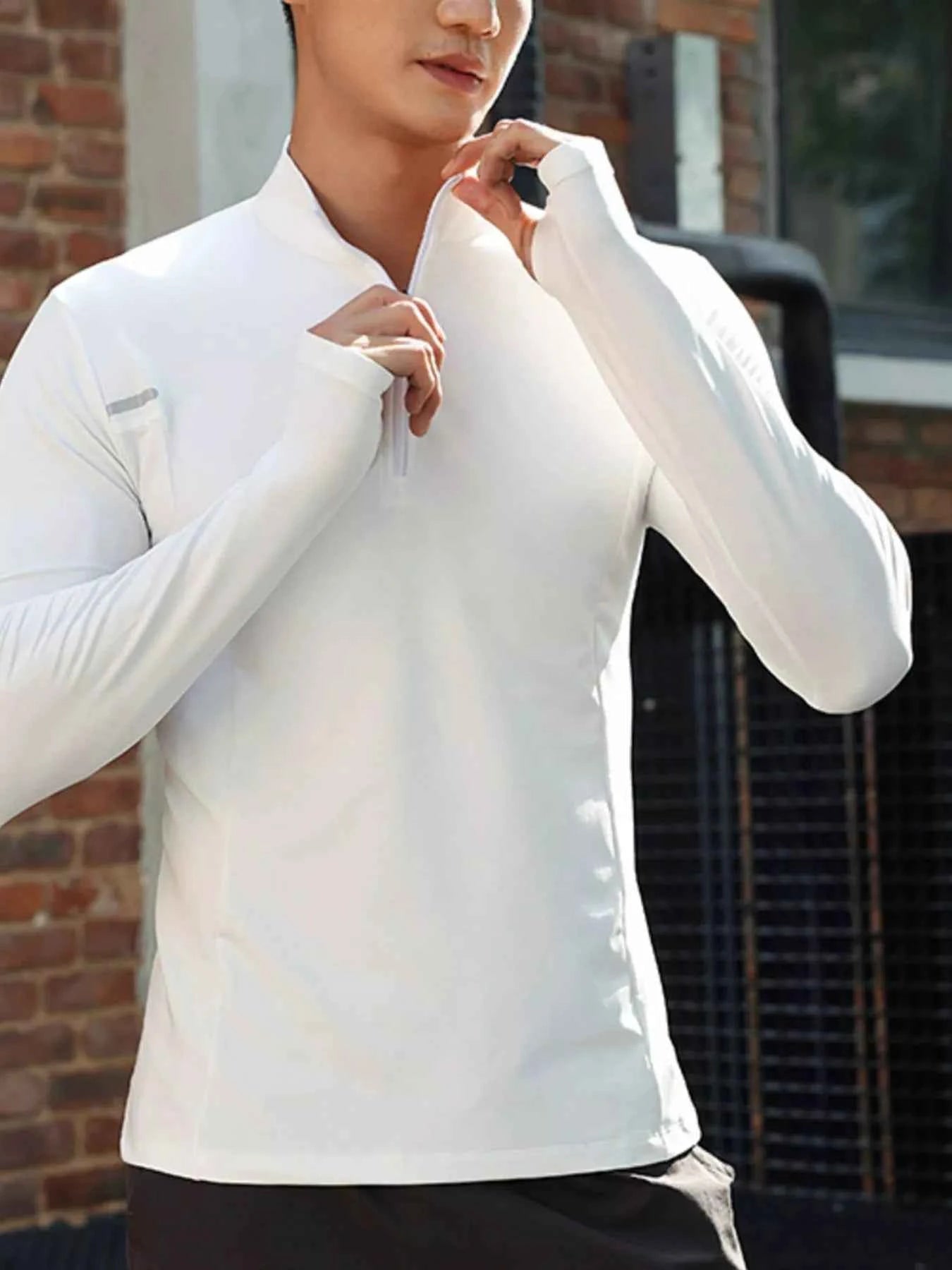 Men's Plus Size Quarter Zip Long Sleeve Active T-Shirt
