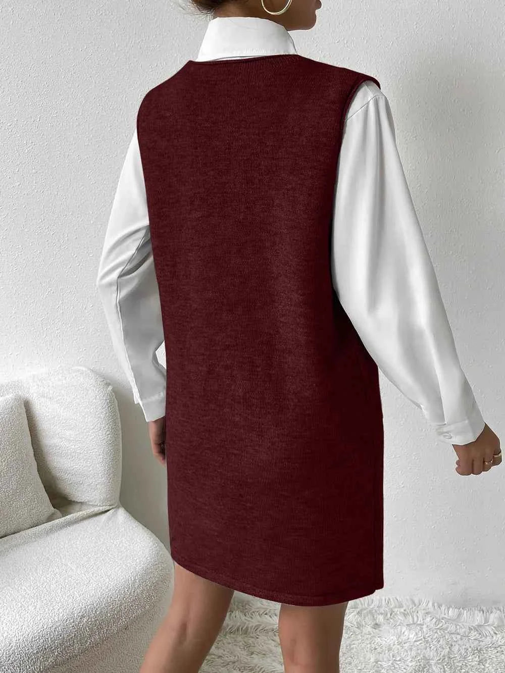 V-Neck Sleeveless Sweater Dress with Pockets for Effortless Style
