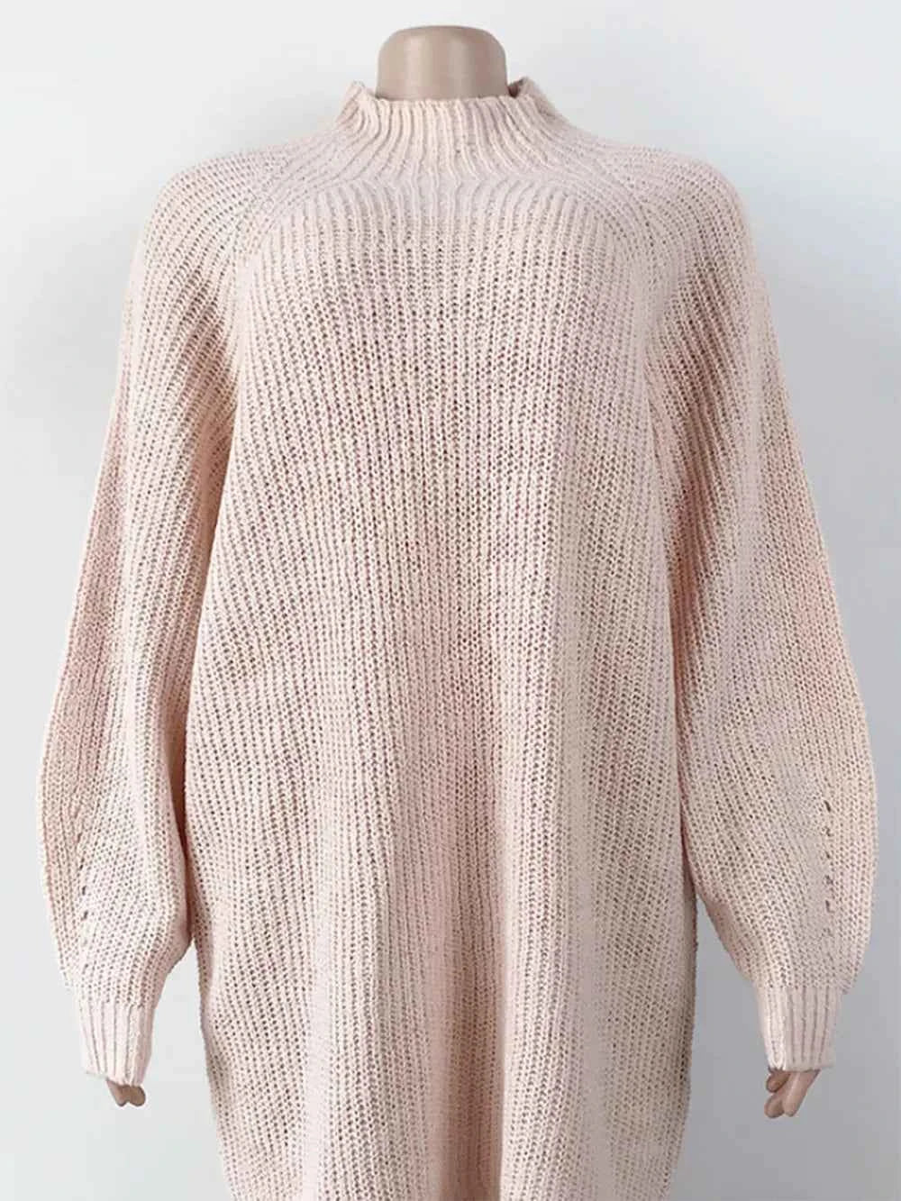 Mock Neck Dropped Shoulder Sweater Dress