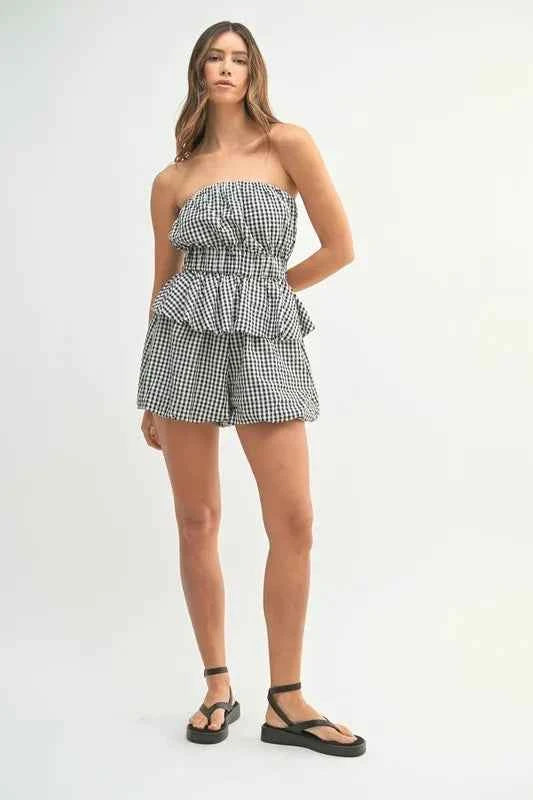 MABLE Gingham Two-Piece Set - Stylish Tube Top and Shorts Set