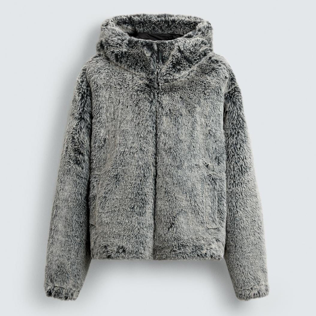 Chaqueta Abrigo con Capucha de Piel Sintética