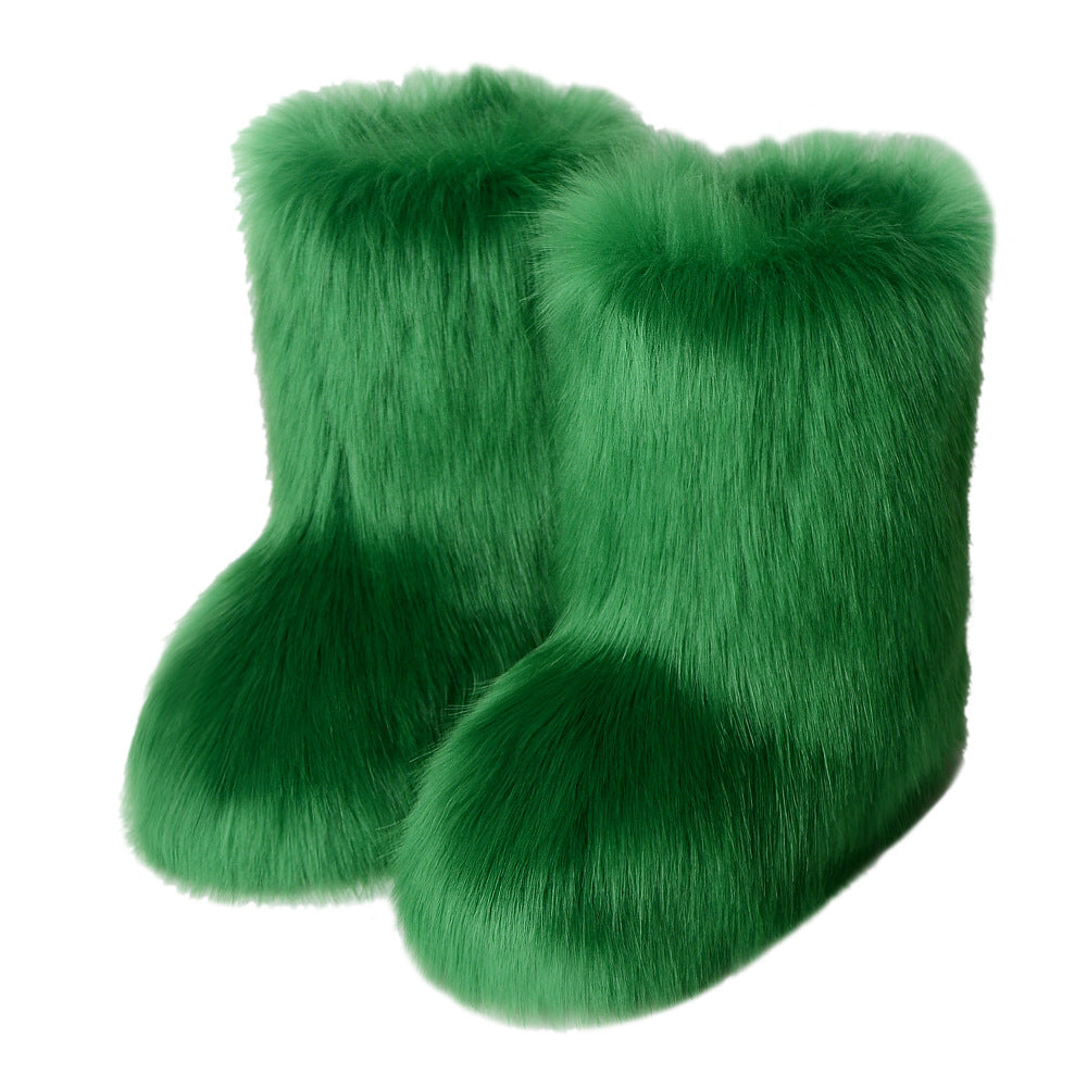 Zapatos de mujer Botas de piel de zorro Botas de nieve de forro polar sintético