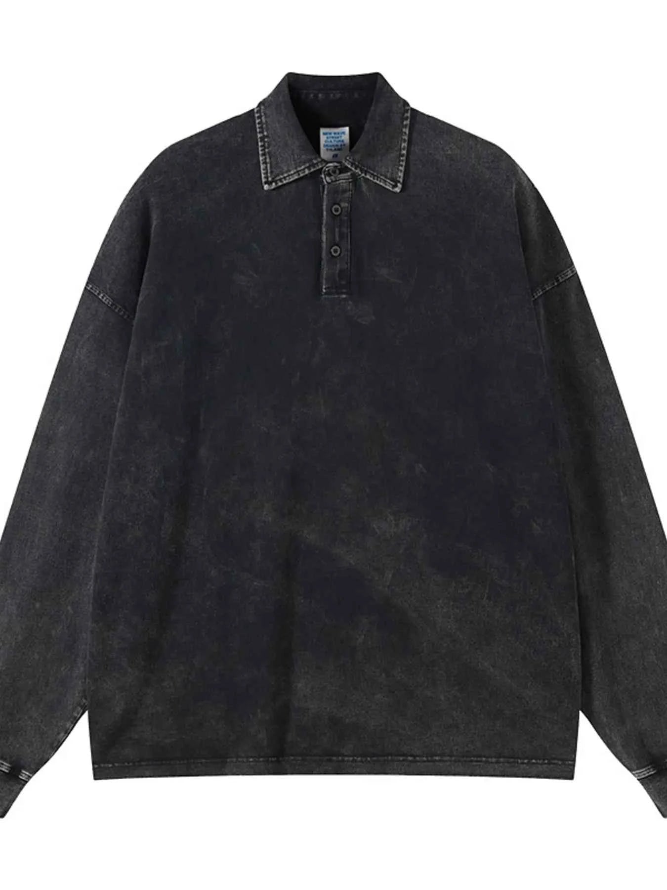 Men's Washed Long Sleeve Polo Shirt