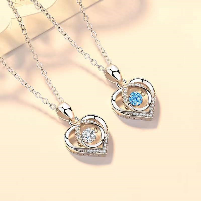 S925 Beating Heart-Shaped Necklace – Luxury Love Rhinestones