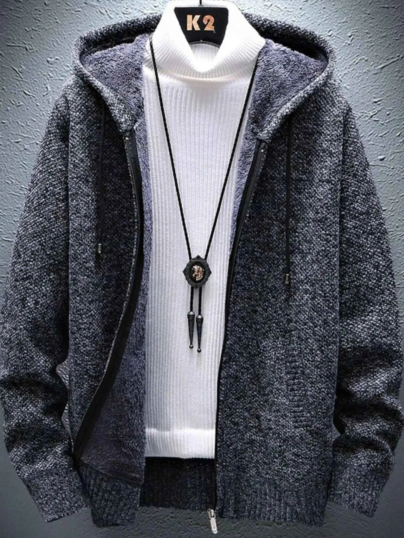 Men's Plus Size Hooded Zip-Up Cardigan