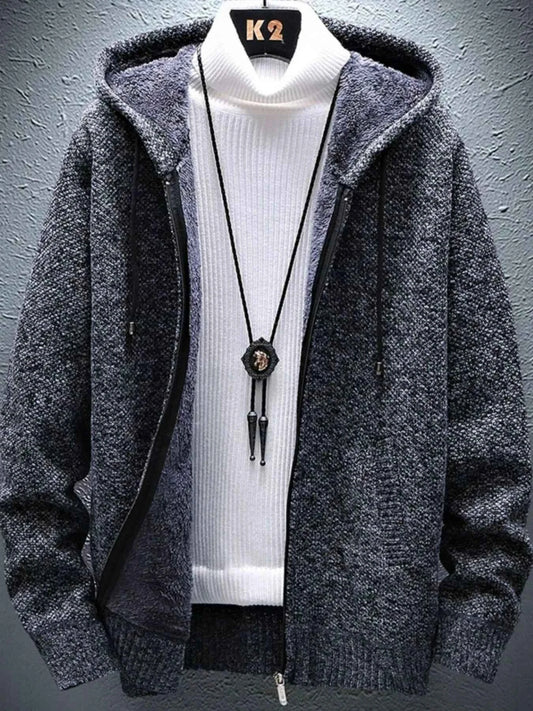 Men's Plus Size Hooded Zip-Up Cardigan