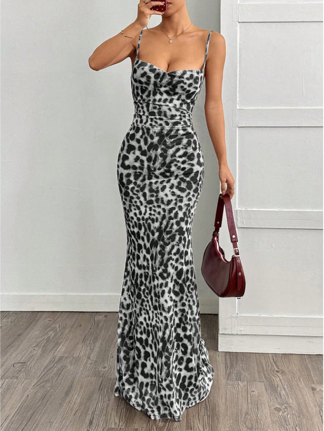Vestido Maxi Ajustado con Estampado de Leopardo (Vestido Elegante sin Mangas Estilo Lápiz para Mujer)